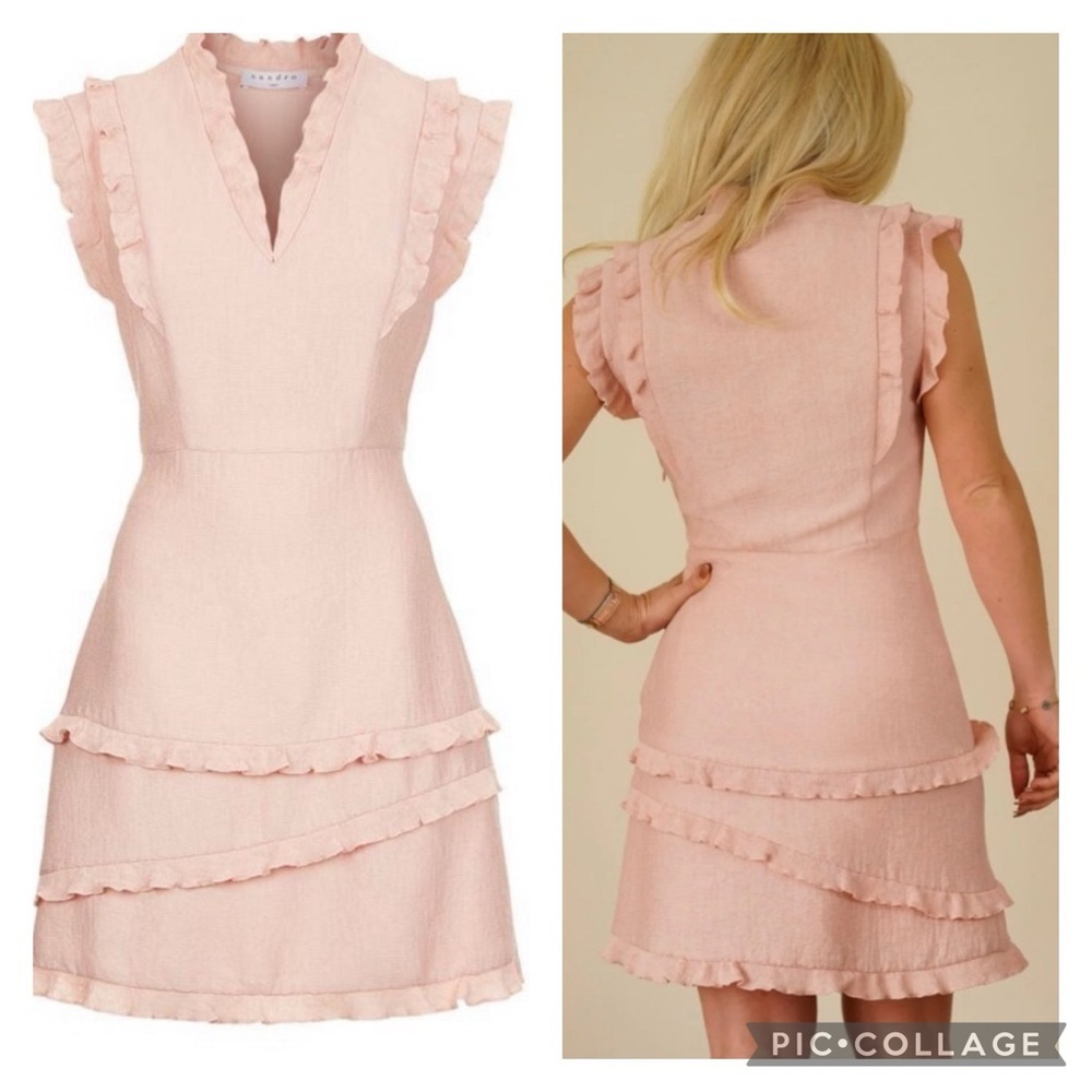 🎀 SANDRO v neck powder pink ruffle short dress us 6